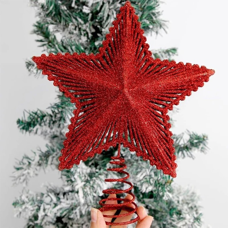 Star Tree Topper - 25 cm Rosso Glitter Albero Di