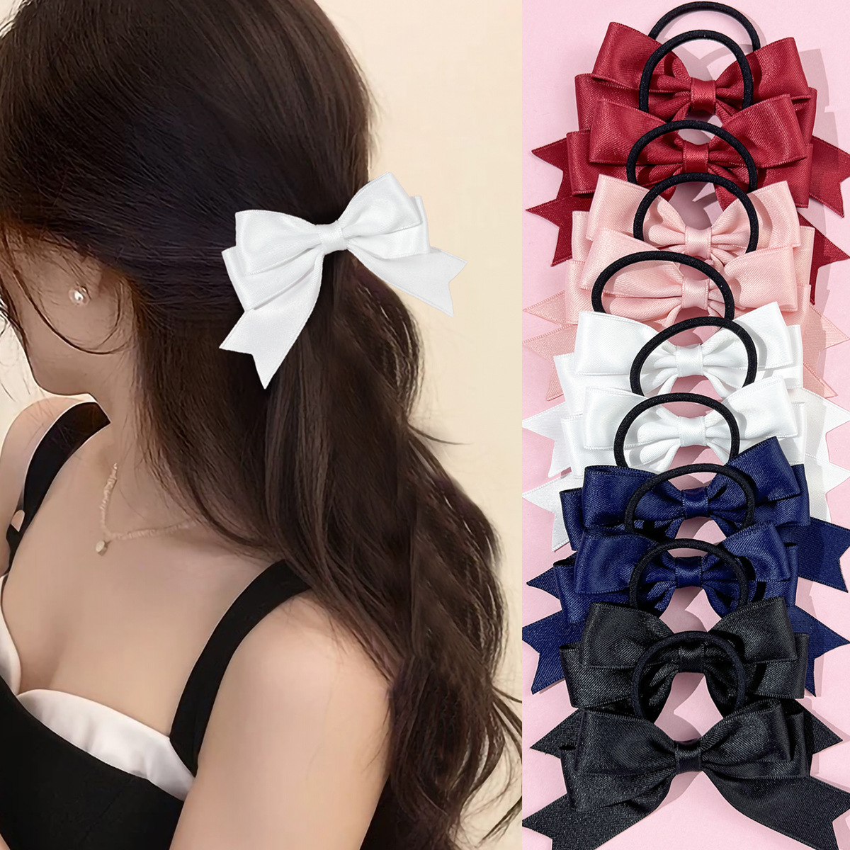 Ribbon Bow Gift - 2 elastici per capelli con fiocco,