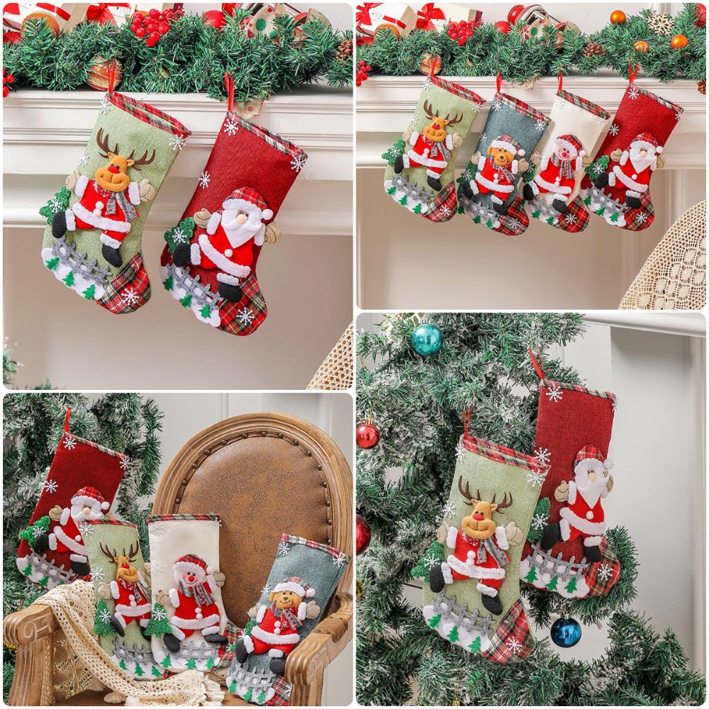 Christmas Stocking Hanging - Calze di Natale Multicolore con Pupazzo