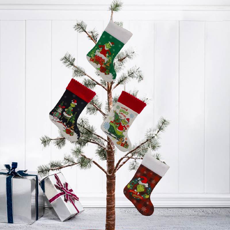 Christmas Stocking Hanging - Calza natalizia Grinch Calzino Borsa regalo